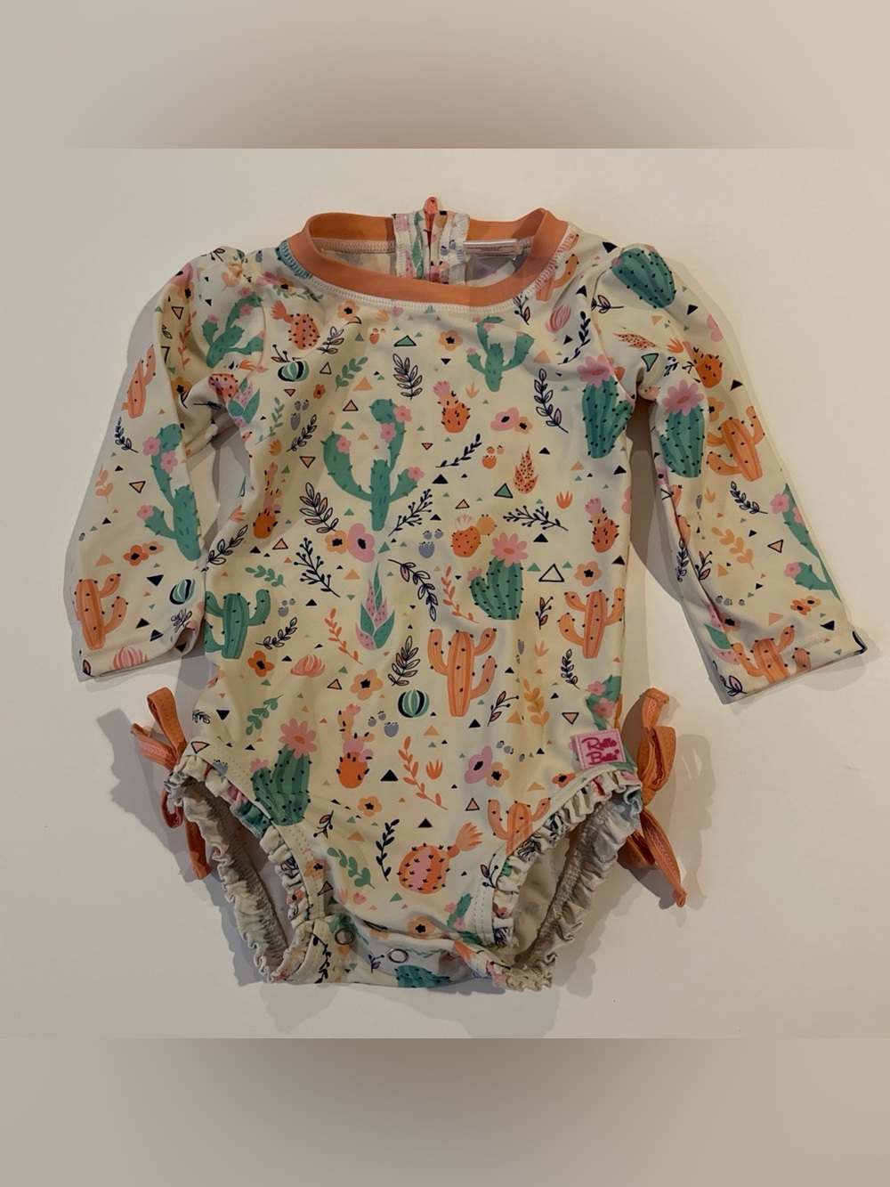 Baby Girl Ruffle Butts Cream Desert Blossoms Floral Rash Guard Swimsuit 6-12 Mon